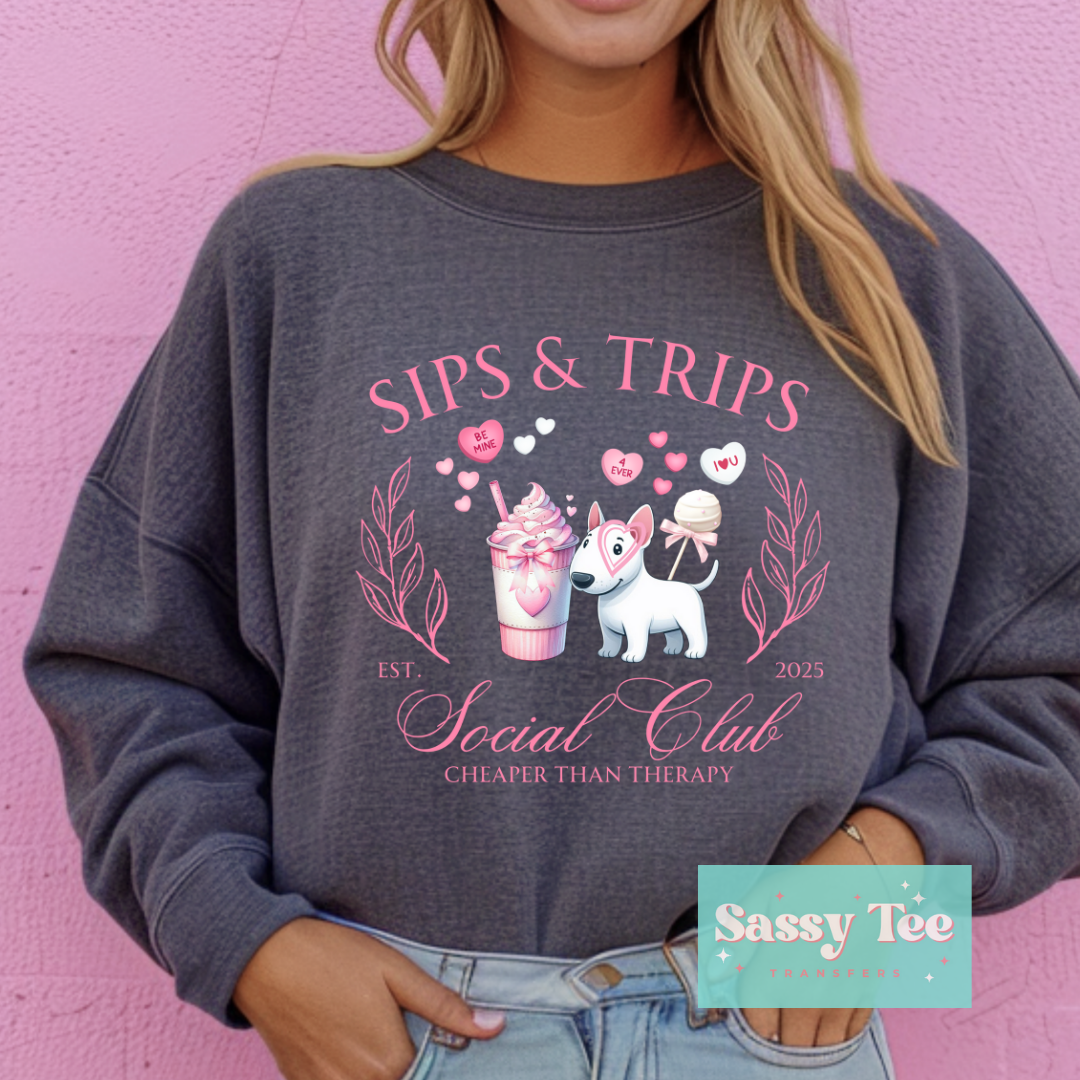 SIPS TRIPS SOCIAL CLUB PINK BOW DOG VALENTINE