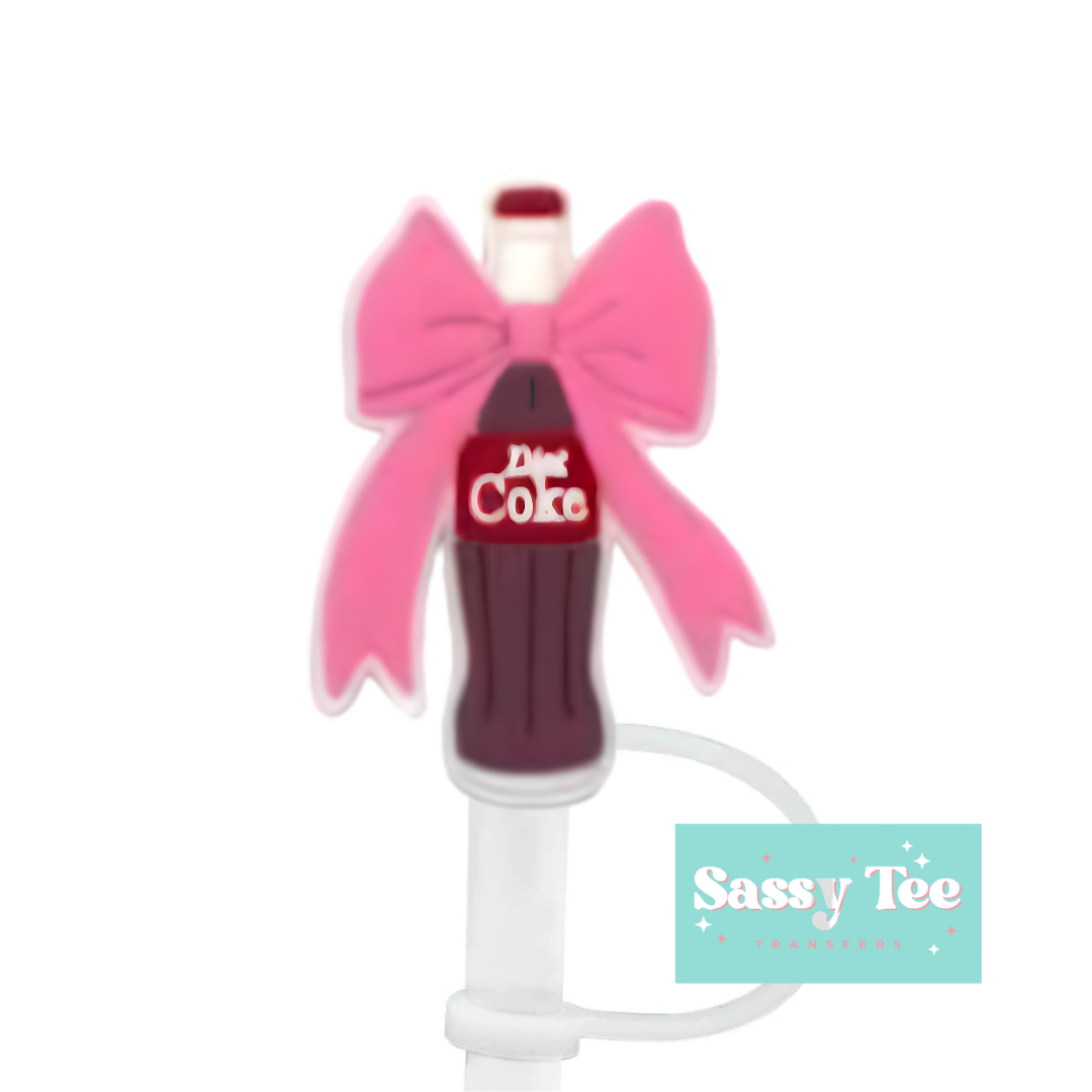 DIET COLA PINK BOW STRAW TOPPER