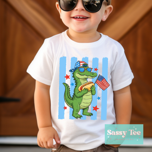 JULY 4TH GATOR HOT DOG PREPPY STRIPE BOY Kids **Preorder/Restock Ships in 5-10 biz days**