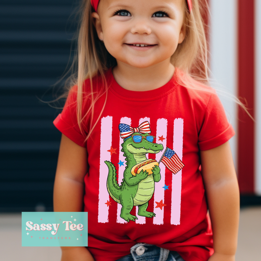 JULY 4TH GATOR HOT DOG PREPPY STRIPE GIRL Kids **Preorder/Restock Ships in 5-10 biz days**