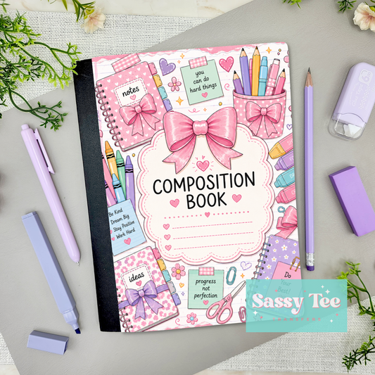 NOTES PINK CRAYONS AFFIRMATION BOW Peel + Stick Notebook Cover Front Only