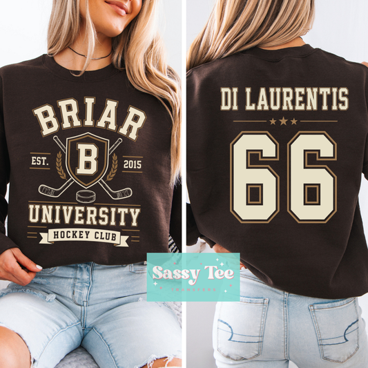 BRIAR UNIVERSITY HOCKEY CLUB 66 DI LAURENTIS BEIGE Front + Back Set **Preorder/Restock Ships in 5-10 biz days**