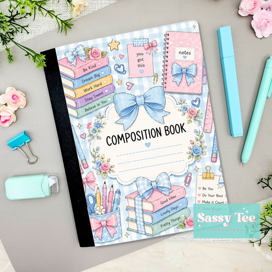 NOTES BLUE PLAID AFFIRMATION BOW Peel + Stick Notebook Cover Front Only