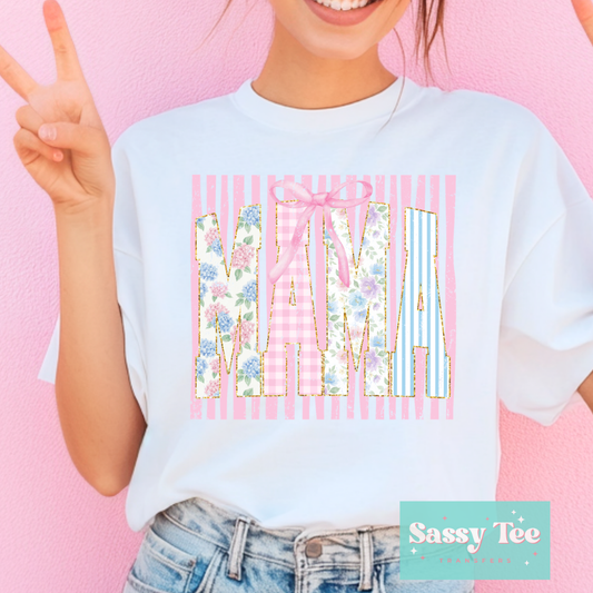 MAMA PINK STRIPES HYDRANGEA PREPPY **Preorder/Restock Ships in 5-10 biz days**