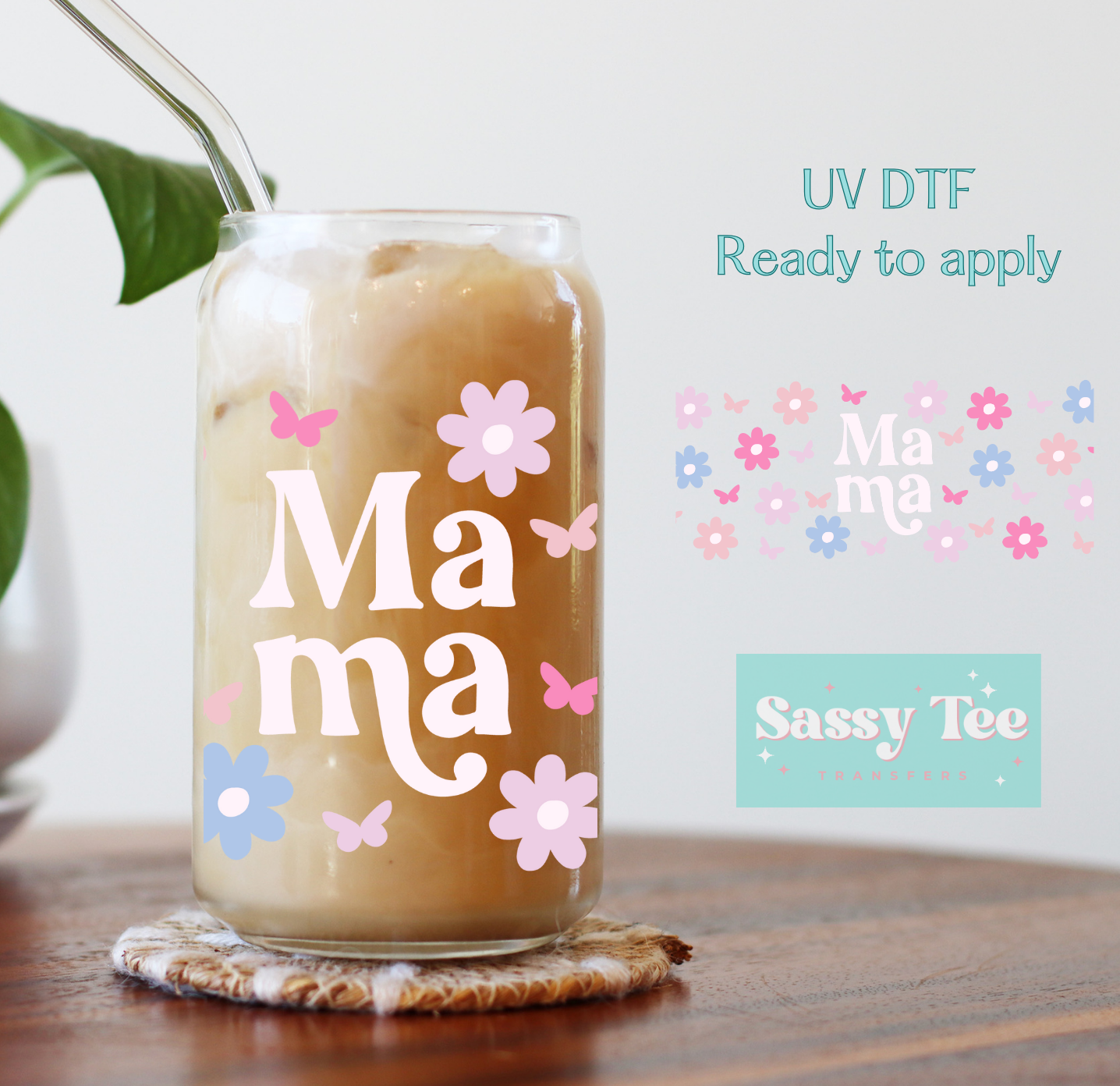 MAMA FLORAL BUTTERFLY UV DTF CUP WRAP *Preorder, Ships in 5-9 biz days*