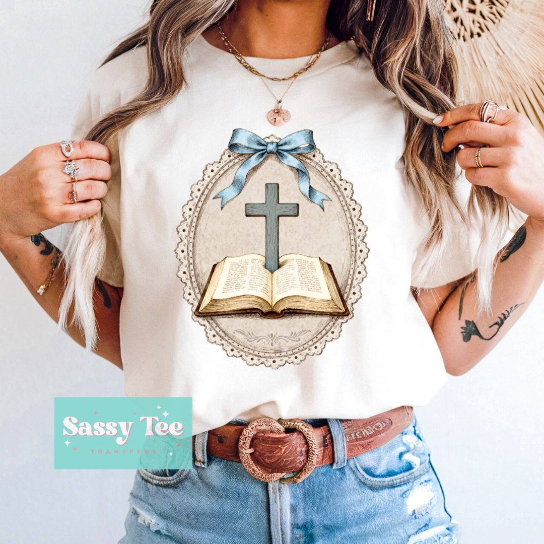 FAITH CROSS BIBLE BLUE BOW FRAME