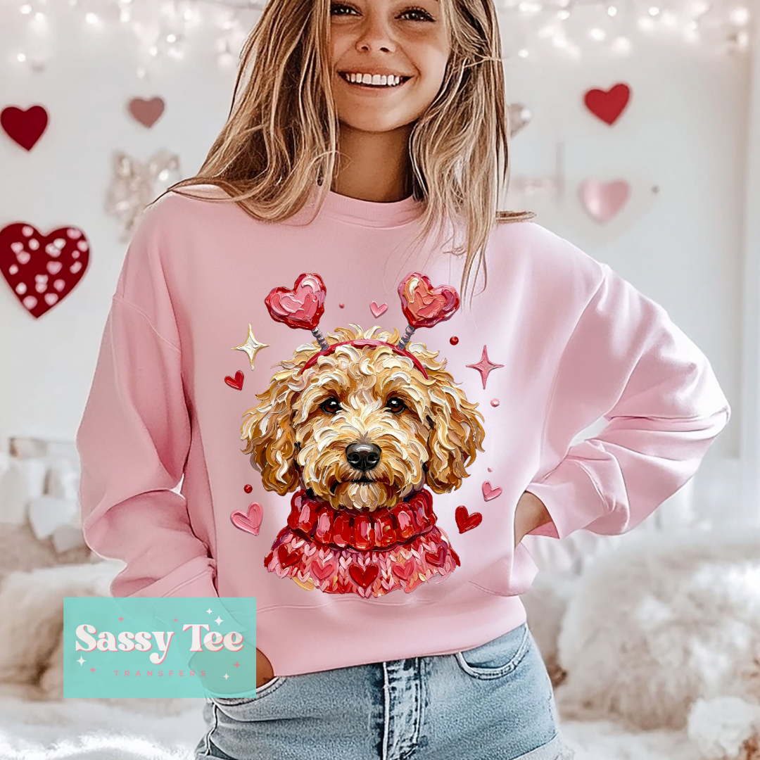 GOLDENDOODLE VALENTINE SWEATER FAUX TEXTURED PAINT **Preorder/Restock Ships in 5-10 biz days**