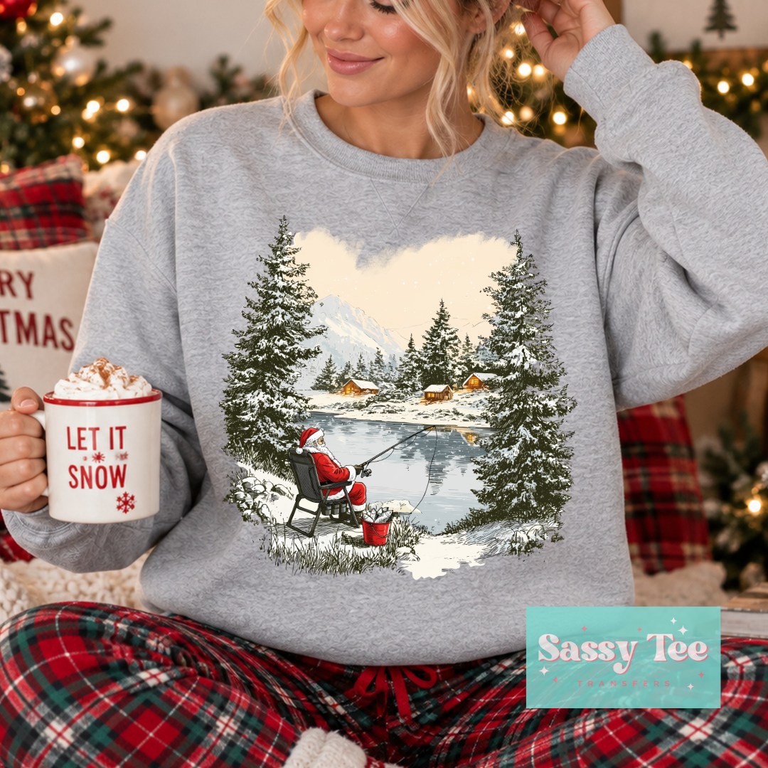 SANTA FISHING LAKE MOUNTAINS **Preorder/Restock Ships in 5-10 biz days** •