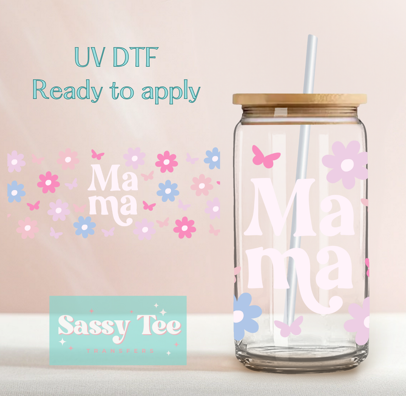 MAMA FLORAL BUTTERFLY UV DTF CUP WRAP *Preorder, Ships in 5-9 biz days*