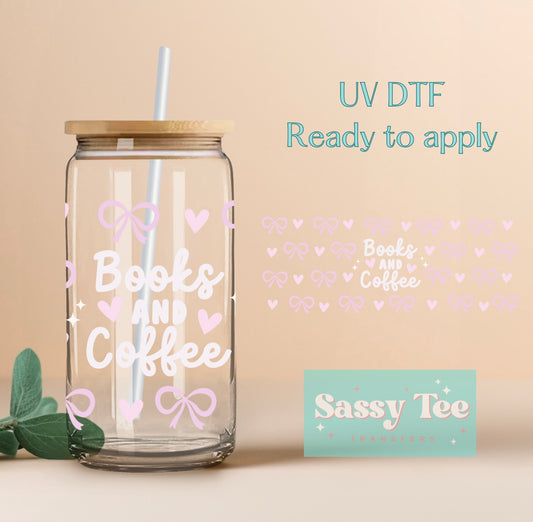 BOOKS COFFEE BOWS UV DTF CUP WRAP