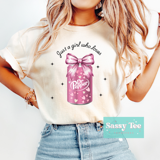 JUST A GIRL LOVES DR PEPPER VALENTINE PINK **Preorder/Restock Ships in 5-10 biz days**