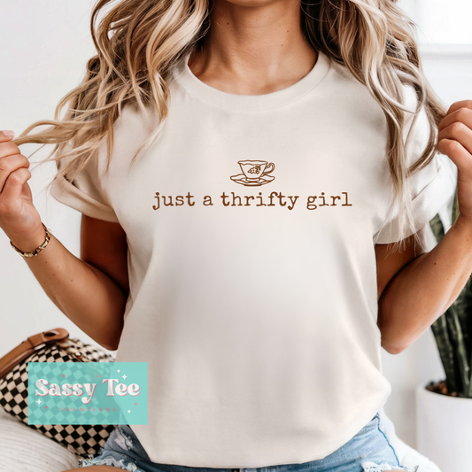 JUST A THRIFTY GIRL TEACUP **Preorder/Restock Ships in 5-10 biz days**