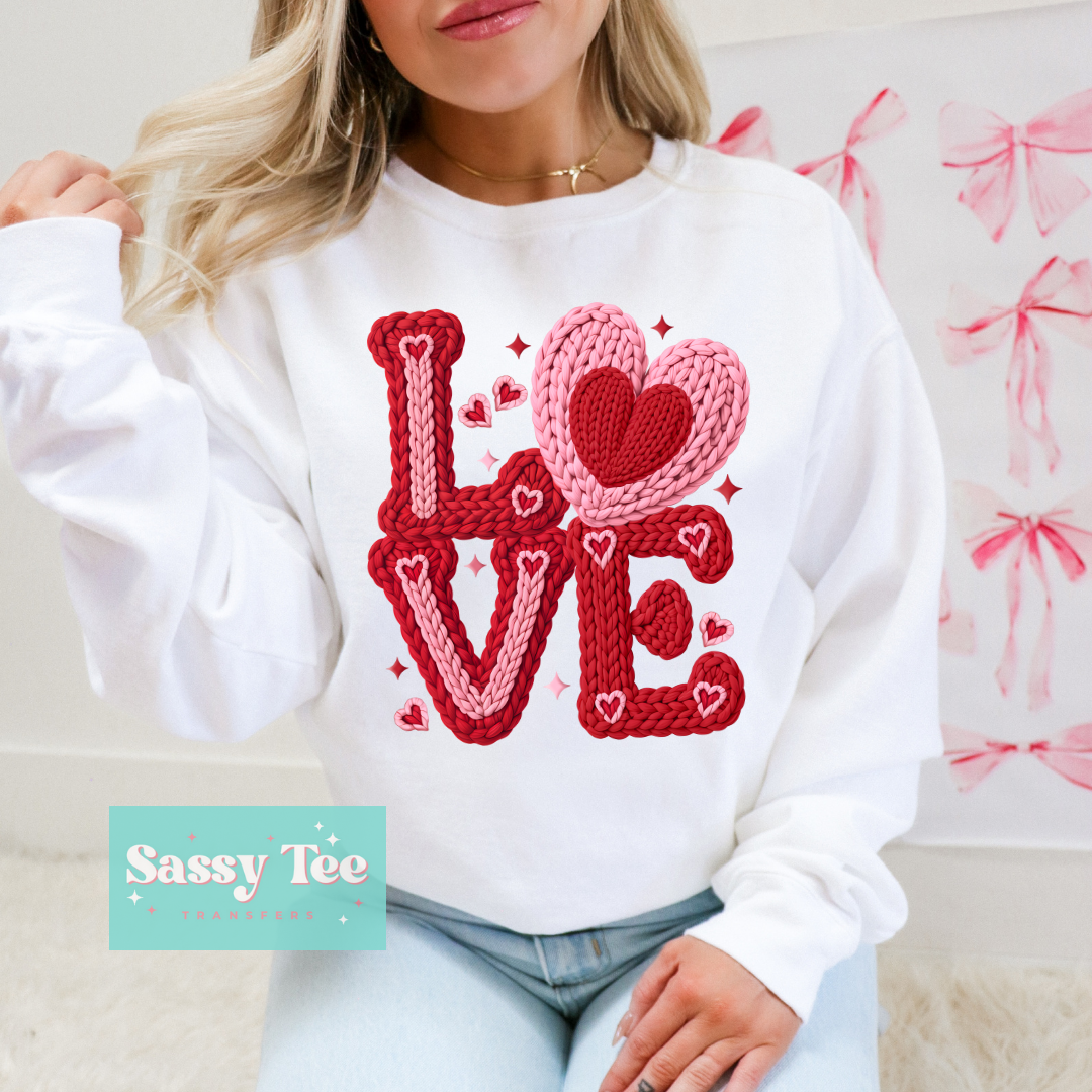 LOVE HEARTS PINK RED FAUX YARN **Preorder/Restock Ships in 5-10 biz days**