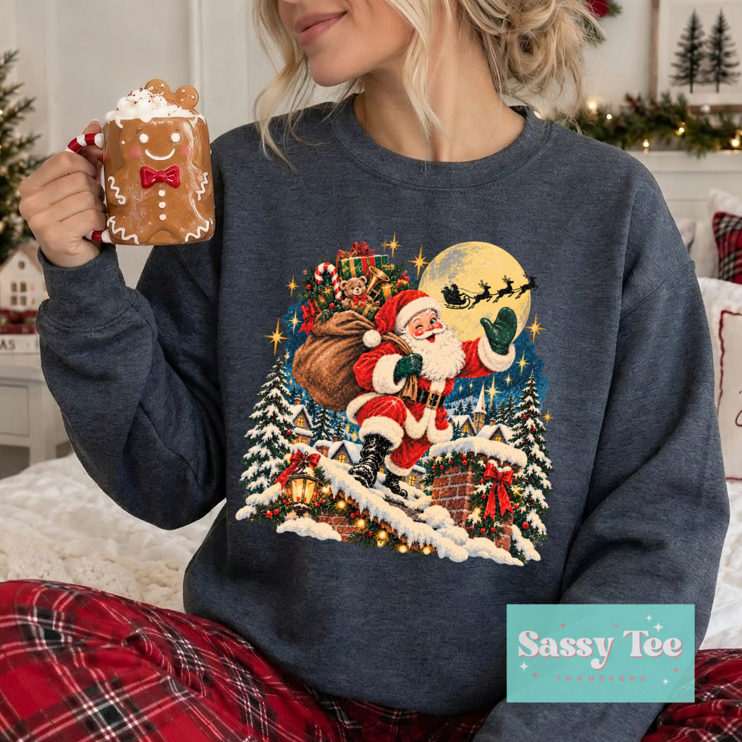 SANTA ROOFTOP CHIMNEY DELIVER PRESENTS VINTAGE **Preorder/Restock Ships in 5-10 biz days**