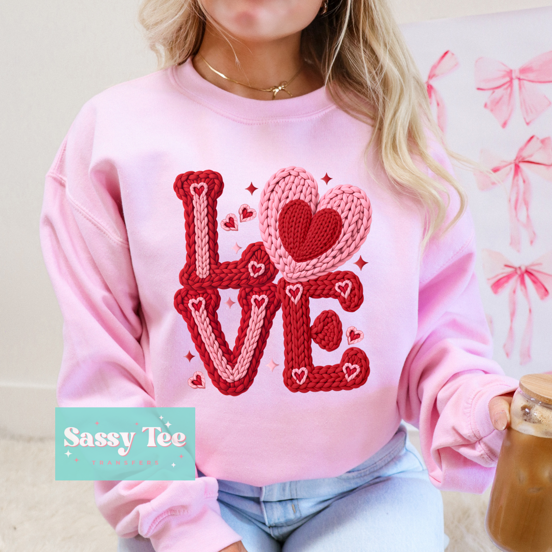 LOVE HEARTS PINK RED FAUX YARN **Preorder/Restock Ships in 5-10 biz days**