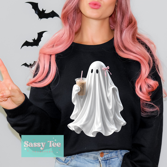 GHOST ICED COFFEE PINK BOW For Darker Colors **Preorder/Restock Ships in 5-10 biz days**