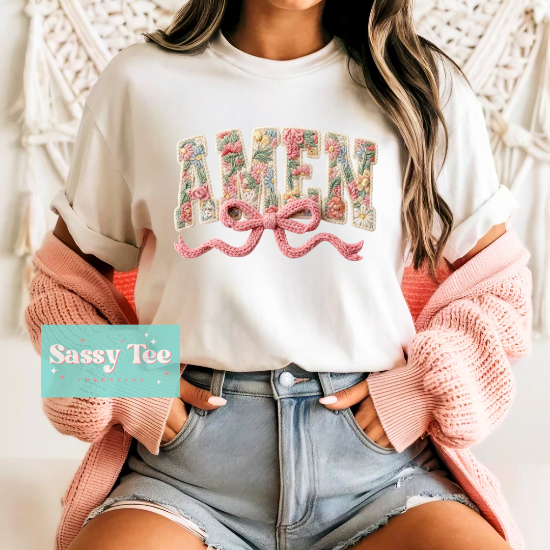 AMEN FLORAL BOW FAUX YARN **Preorder/Restock Ships in 5-10 biz days**