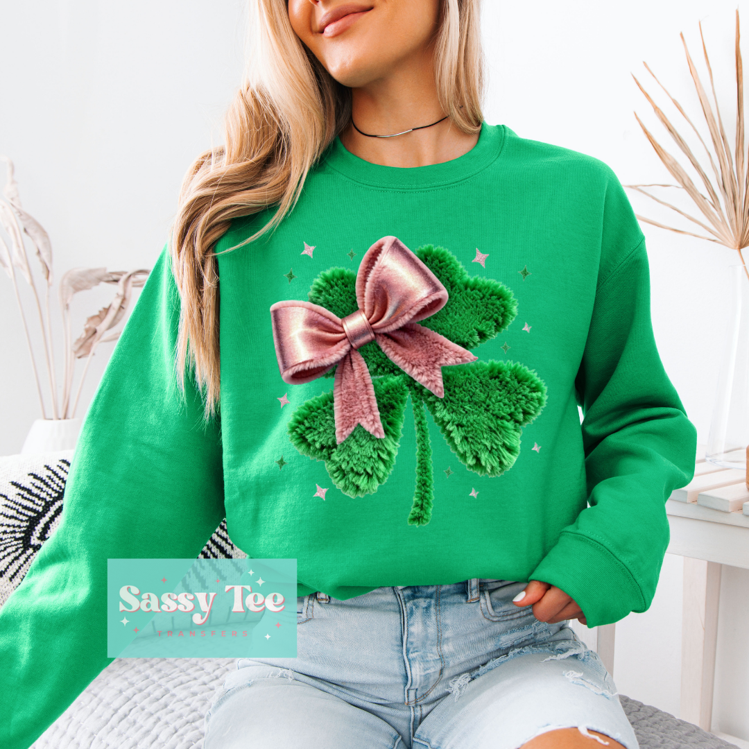 SHAMROCK CLOVER PINK BOW FAUX YARN ST. PATRICK'S **Preorder/Restock Ships in 5-10 biz days**