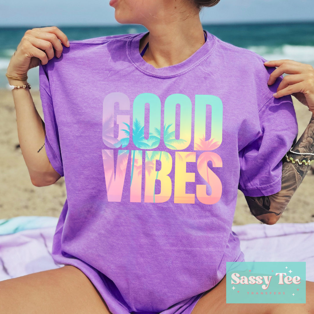 GOOD VIBES PALM TREES SUNSET COLORS **Preorder/Restock Ships in 5-10 biz days**