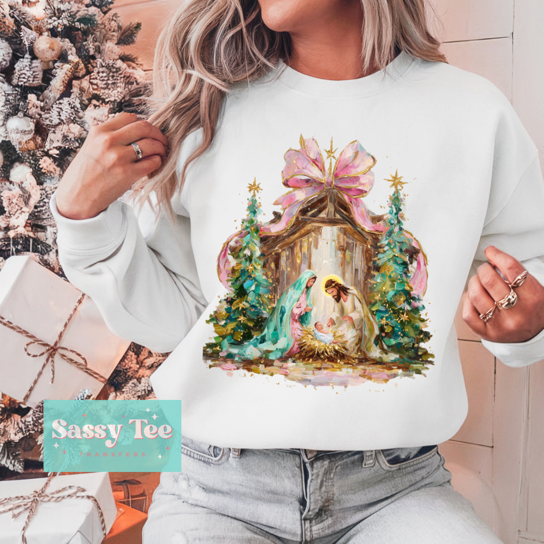 NATIVITY PINK BOW FAUX TEXTURE PAINT **Preorder/Restock Ships in 5-10 biz days**