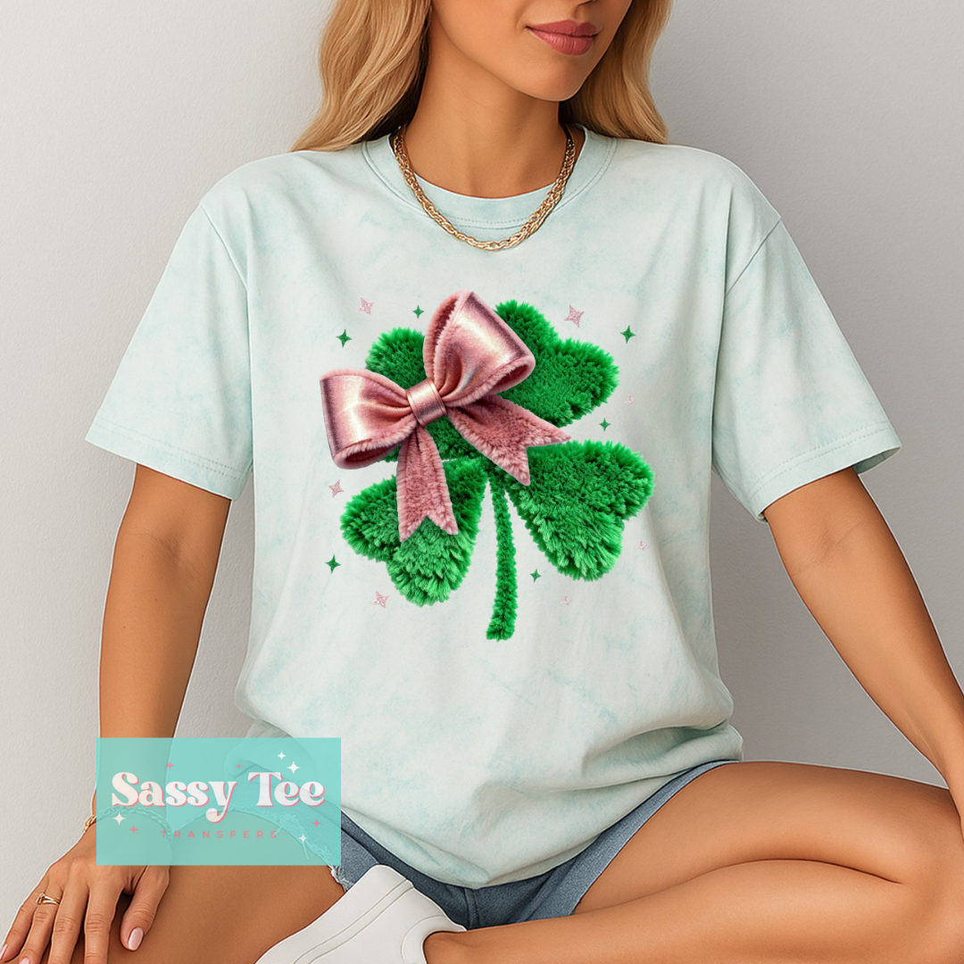 SHAMROCK CLOVER PINK BOW FAUX YARN ST. PATRICK'S **Preorder/Restock Ships in 5-10 biz days**