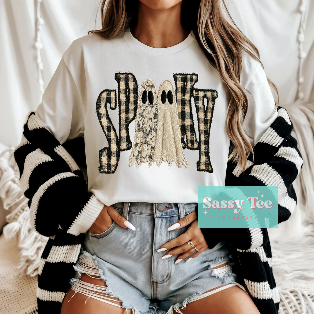SPOOKY GHOSTS BLACK PLAID FAUX **Preorder/Restock Ships in 5-10 biz days**