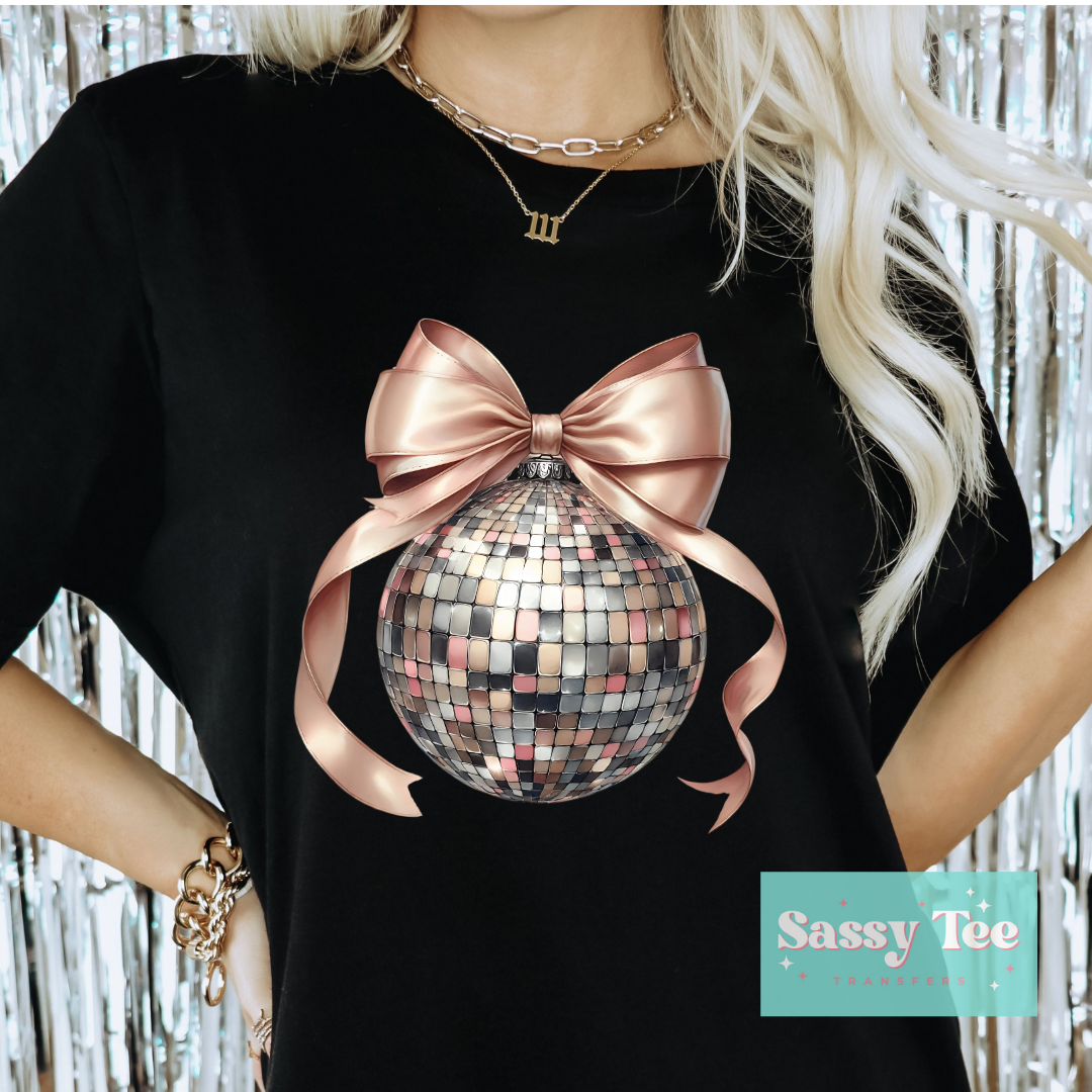 NYE DISCO BALL ROSE GOLD COQUETTE BOW **Ships in 5-10 biz days