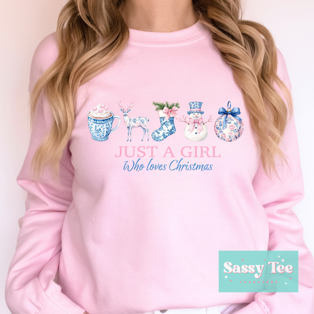 JUST A GIRL PINK BLUE CHRISTMAS BOW **Ships in 5-10 biz days