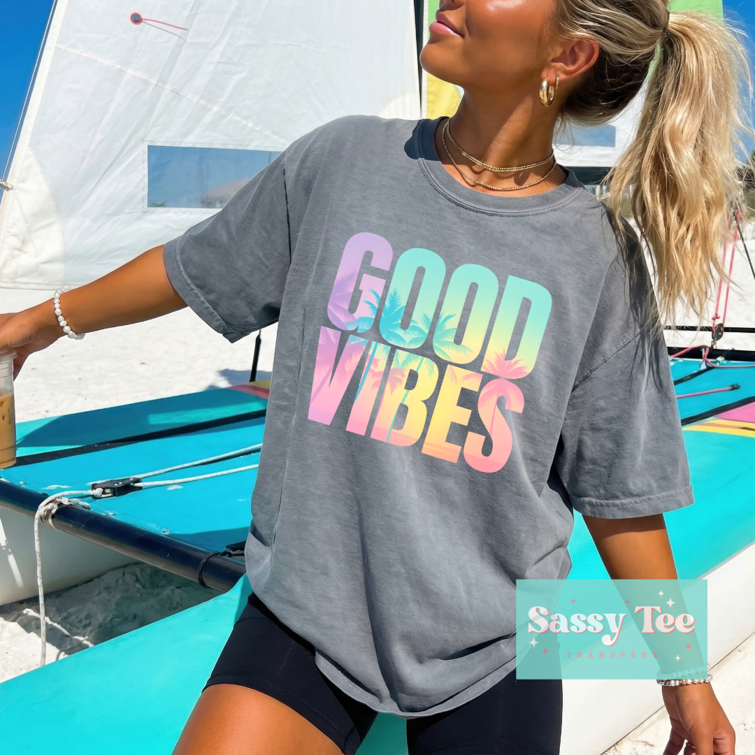 GOOD VIBES PALM TREES SUNSET COLORS **Preorder/Restock Ships in 5-10 biz days**