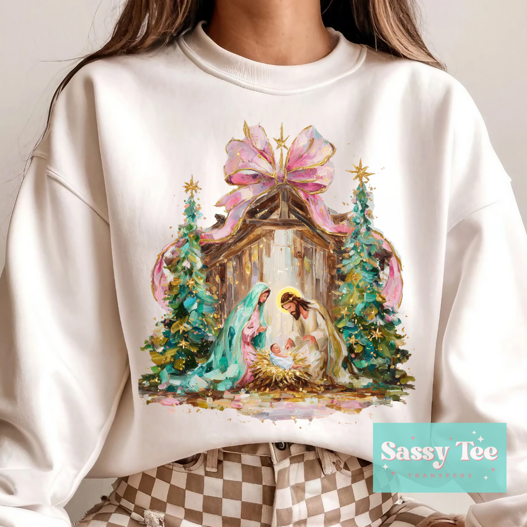 NATIVITY PINK BOW FAUX TEXTURE PAINT **Preorder/Restock Ships in 5-10 biz days**