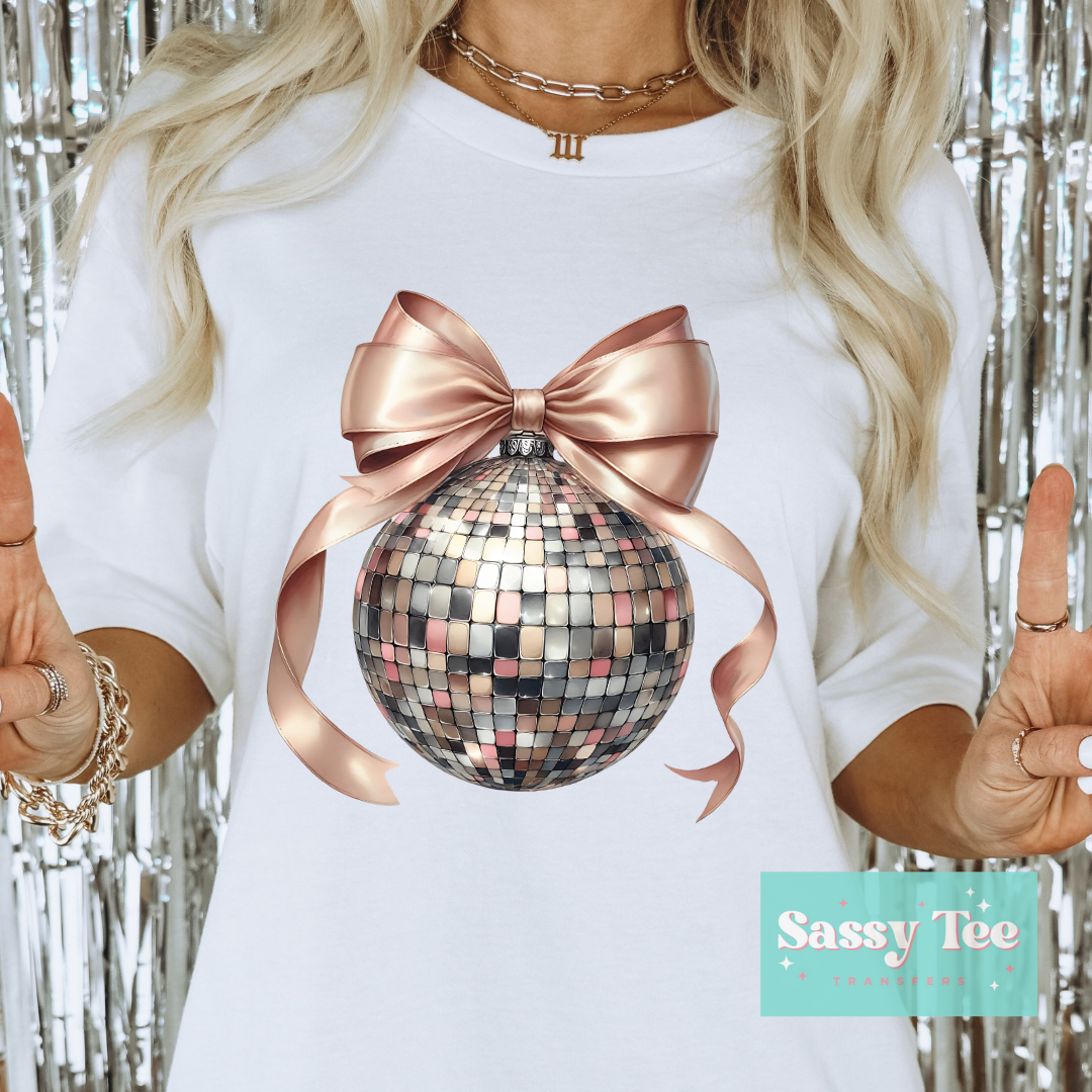 NYE DISCO BALL ROSE GOLD COQUETTE BOW **Ships in 5-10 biz days