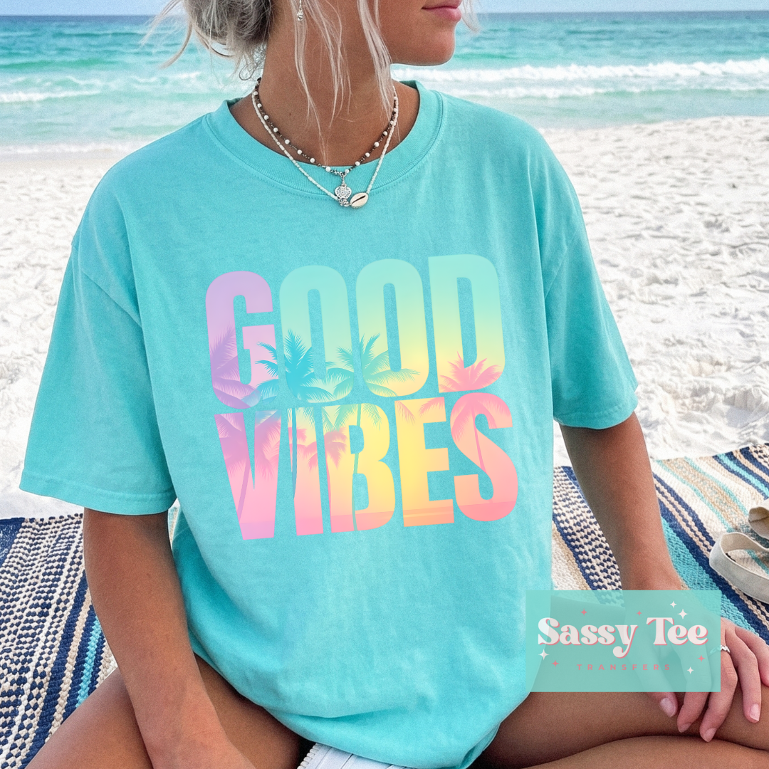GOOD VIBES PALM TREES SUNSET COLORS **Preorder/Restock Ships in 5-10 biz days**