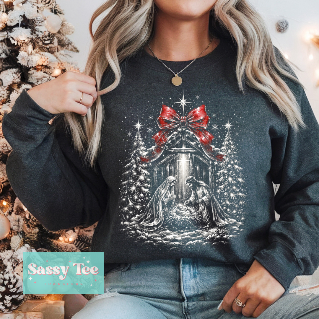 NATIVITY RED BOW WHITE For Darker Colors **Preorder/Restock Ships in 5-10 biz days**