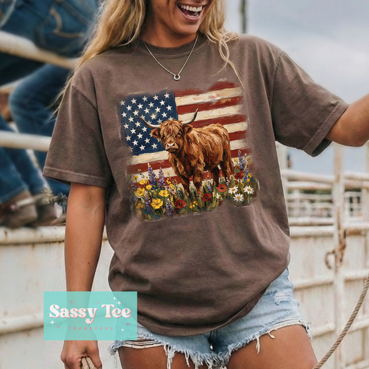 AMERICAN FLAG HIGHLAND COW FLORAL TEXTURE PAINT **Preorder/Restock Ships in 5-10 biz days**