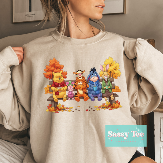 POOH FRIENDS FALL BENCH COFFEE **Preorder/Restock Ships in 5-10 biz days**