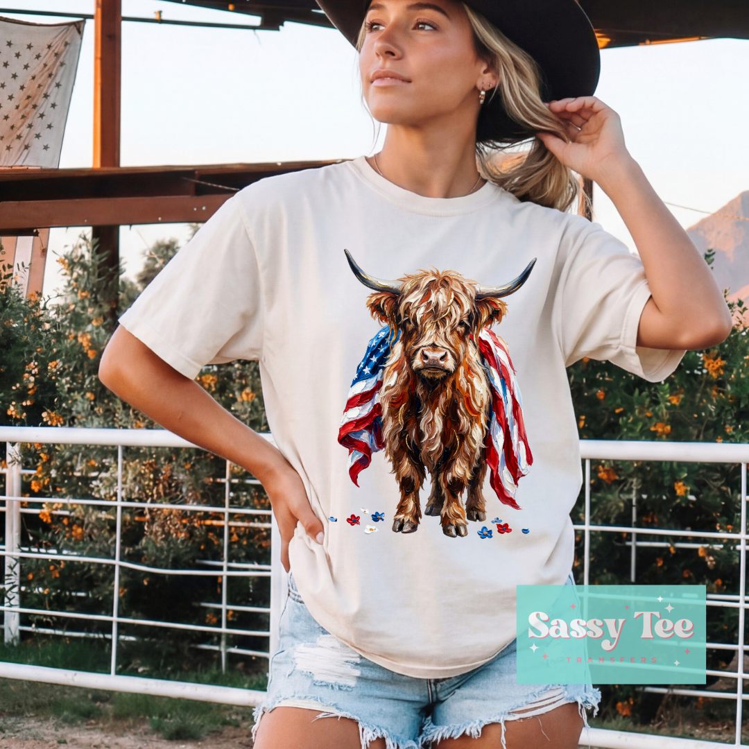 HIGHLAND COW AMERICAN FLAG TEXTURE PAINT