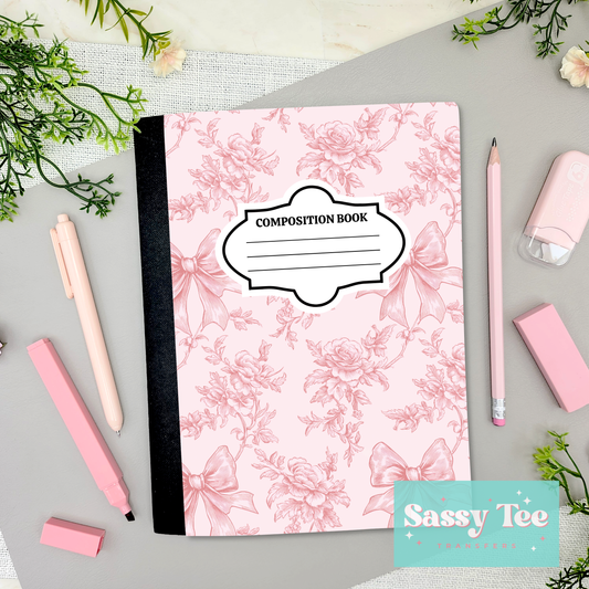 VINTAGE FLORAL ROSE PINK BOW Peel + Stick Notebook Cover SET