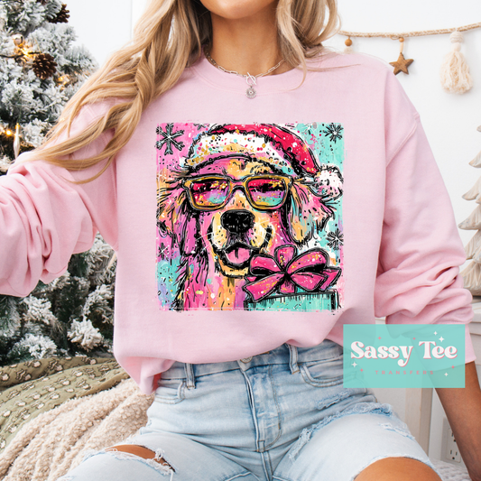GOLDEN DOG SANTA HAT BRIGHT ART **Preorder/Restock Ships in Est. 5-10 biz days**