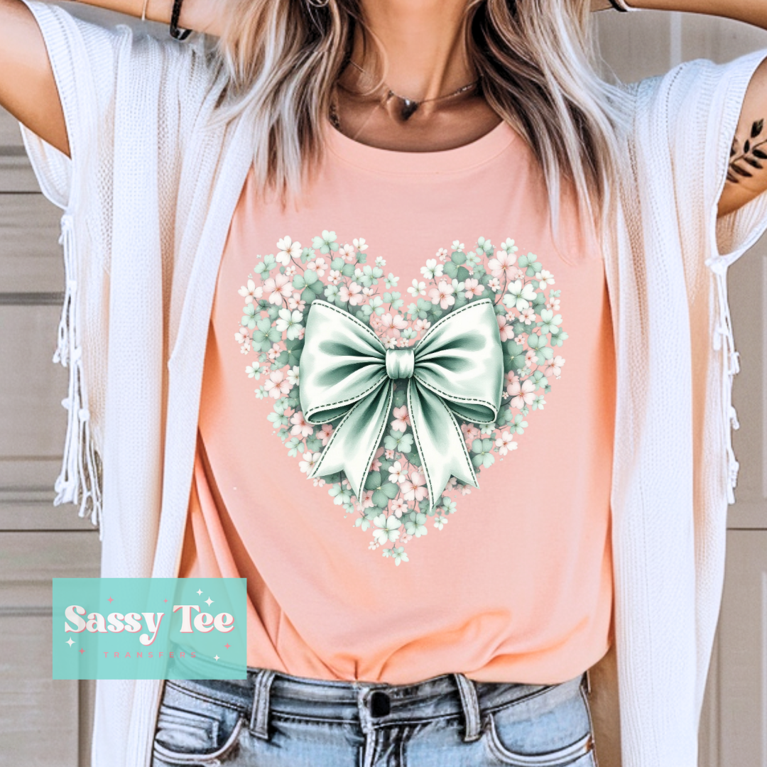 PINK GREEN CLOVER HEART BOW ST. PATRICK'S **Preorder/Restock Ships in 5-10 biz days**