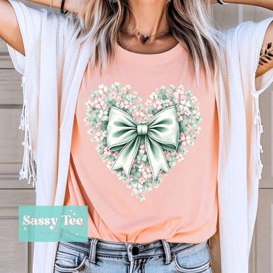 PINK GREEN CLOVER HEART BOW ST. PATRICK'S **Preorder/Restock Ships in 5-10 biz days**
