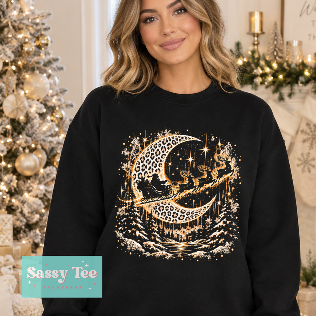 SANTA SLEIGH MOON CHRISTMAS LEOPARD GOLD **Preorder/Restock Ships in 5-10 biz days**
