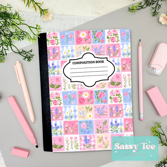 FLORAL PINK BLUE PATCHES PLAID Peel + Stick Notebook Cover SET