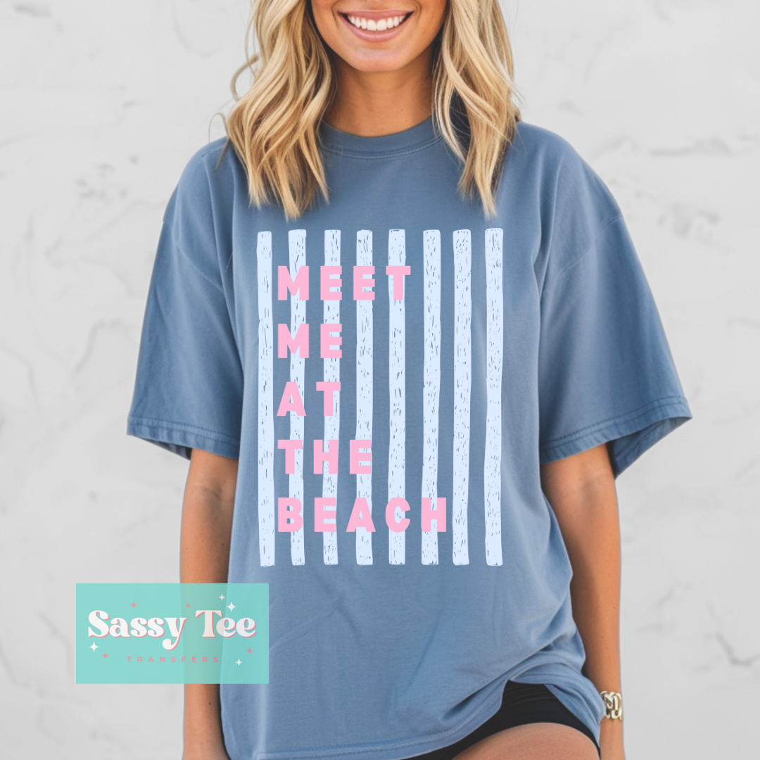 MEET ME AT THE BEACH BLUE PINK PREPPY STRIPES **Preorder/Restock Ships in 5-10 biz days**