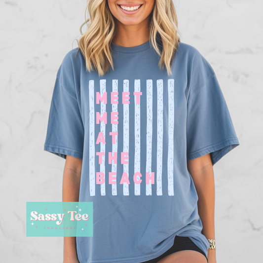 MEET ME AT THE BEACH BLUE PINK PREPPY STRIPES **Preorder/Restock Ships in 5-10 biz days**