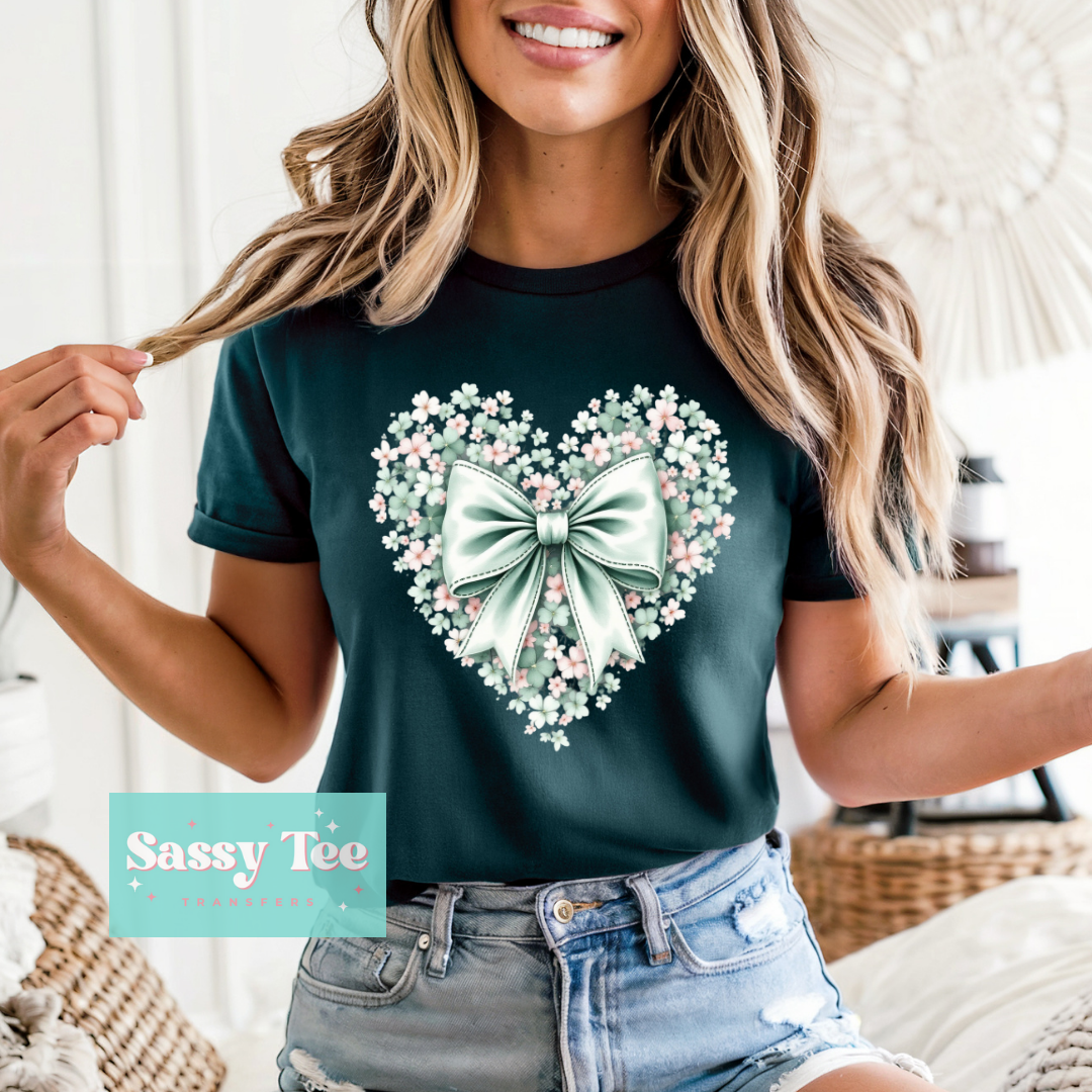 PINK GREEN CLOVER HEART BOW ST. PATRICK'S **Preorder/Restock Ships in 5-10 biz days**