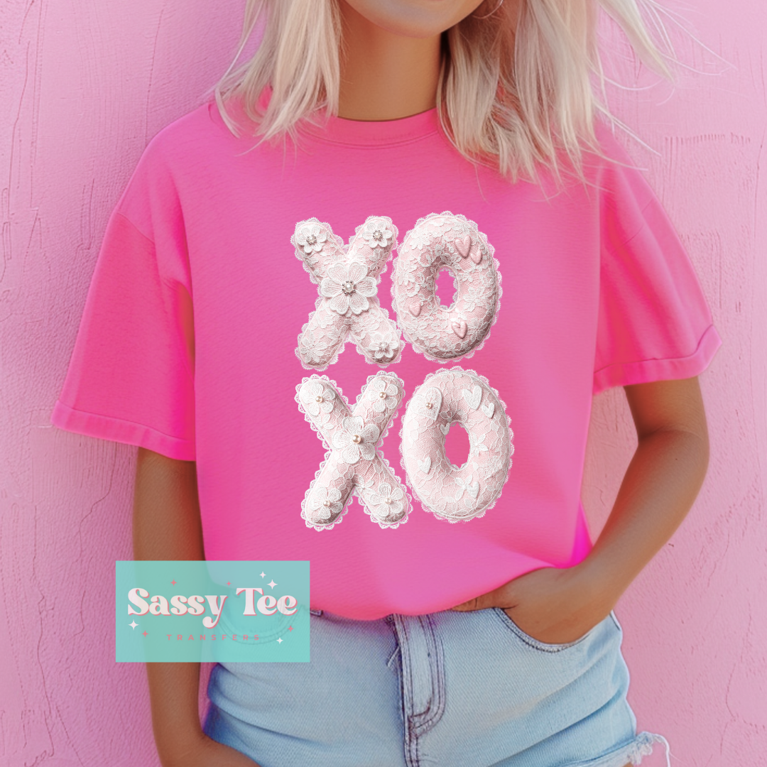 XOXO FAUX LACE PEARL WHITE PINK **Preorder/Restock Ships in 5-10 biz days**