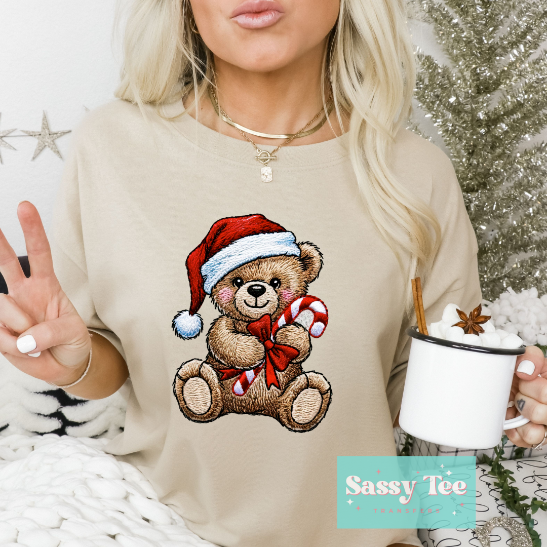 CHRISTMAS TEDDY CANDY CANE FAUX YARN **Preorder/Restock Ships in 5-10 biz days**