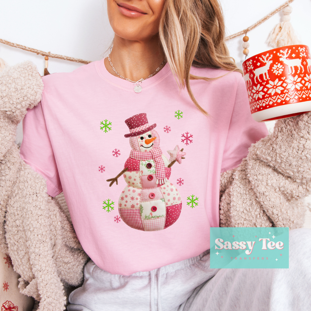 PINK SNOWMAN FAUX PATCHWORK **Preorder/Restock Ships in 5-10 biz days**