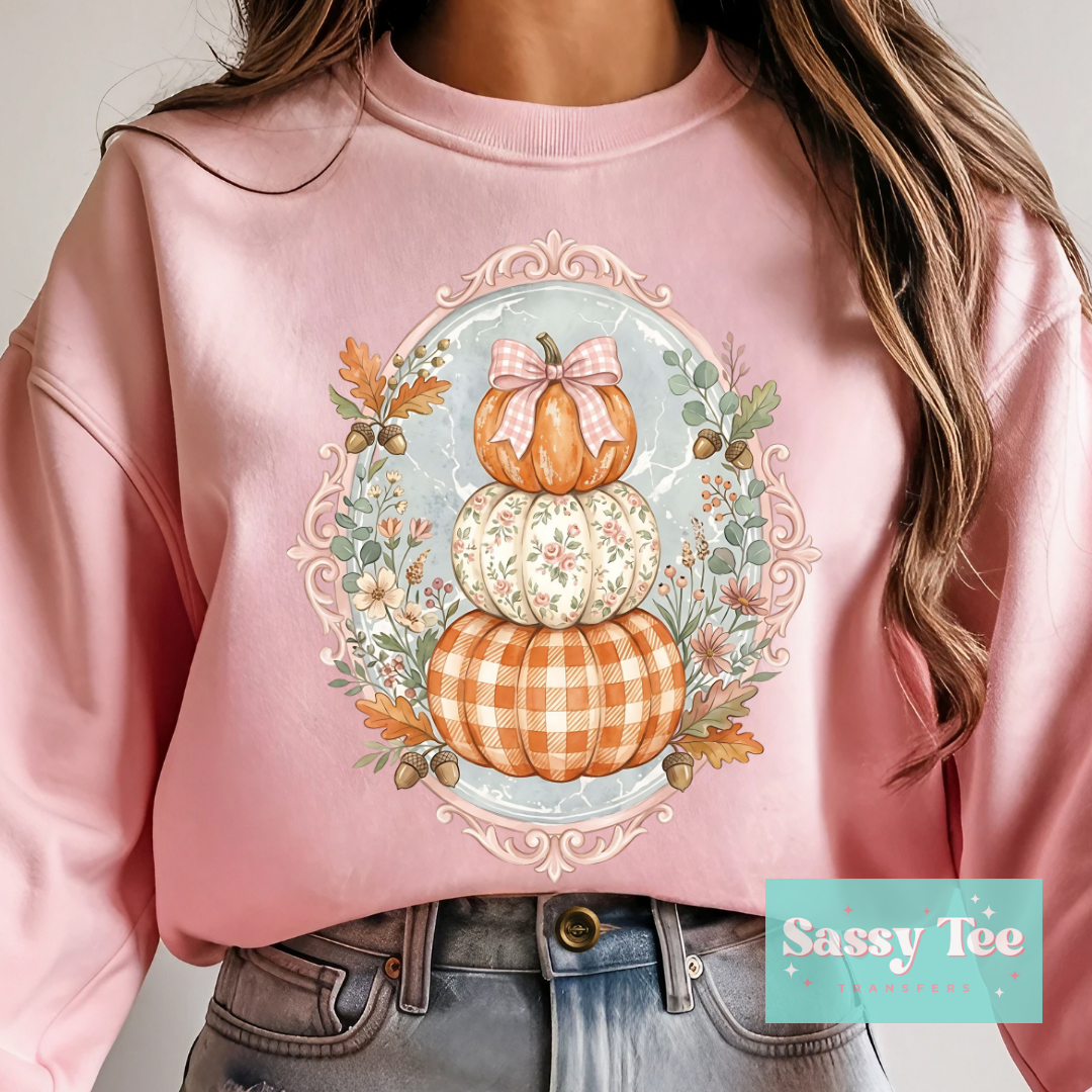 PUMPKINS FLORAL FRAME PINK BOW **Preorder/Restock Ships in 5-10 biz days**