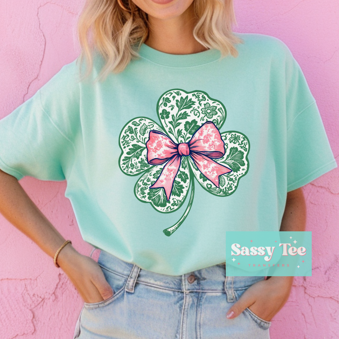 SHAMROCK CLOVER TOILE PINK BOW **Preorder/Restock Ships in 5-10 biz days**